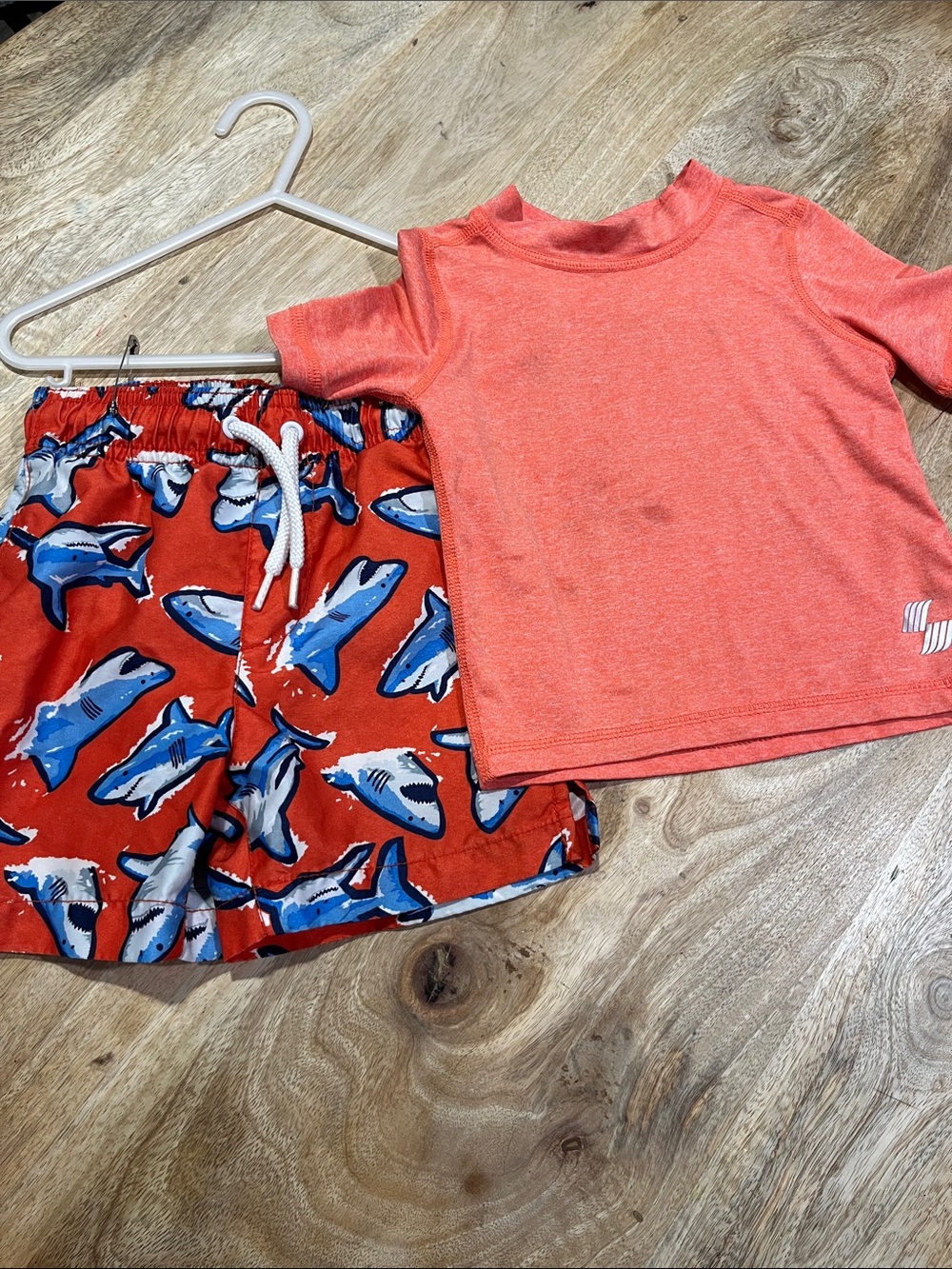 The Children's Place Coral Rashguard and Shark Print Swim Shorts